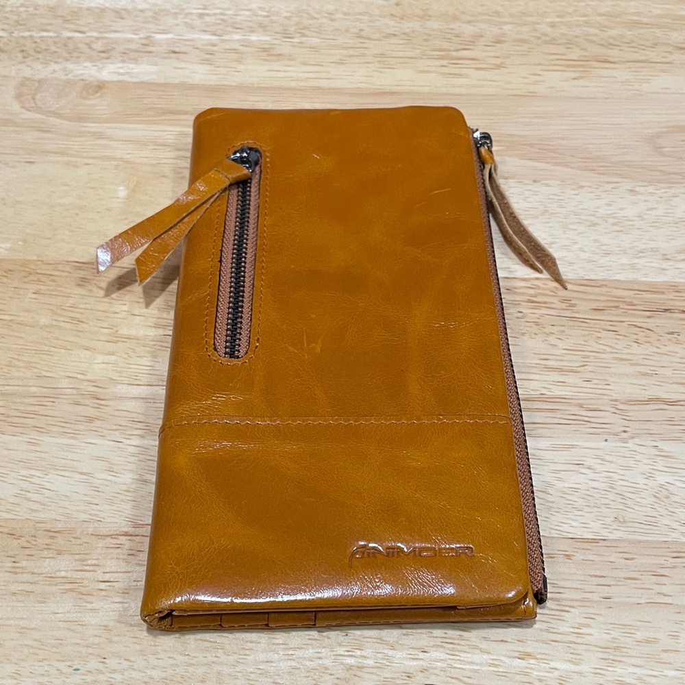 Ainimoer Tan Leather Wallet with Snaps and Zipper